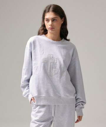 LOGO EMBROIDERY WASHING SWEATSHIRT (WHITE MELANGE)