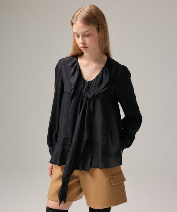 RUFFLE TIE BLOUSE (BLACK)