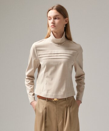 TURTLENECK HIGH-NECK BLOUSE (BEIGE)