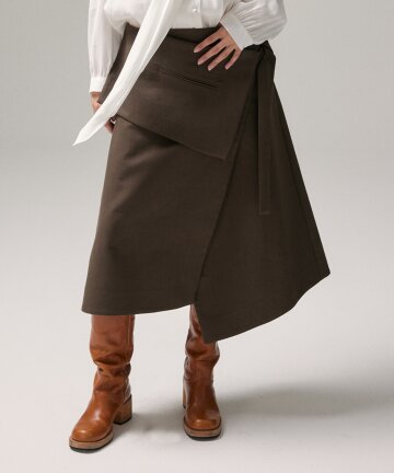 UNBALANCED WRAP SKIRT (KHAKI)