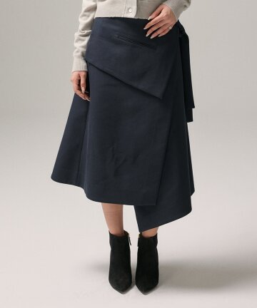 UNBALANCED WRAP SKIRT (NAVY)