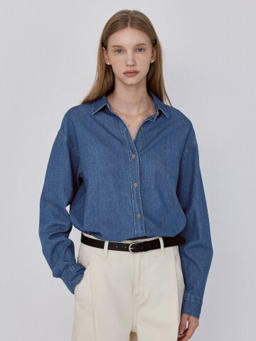 Minimal Logo Denim Shirt - Mid Blue