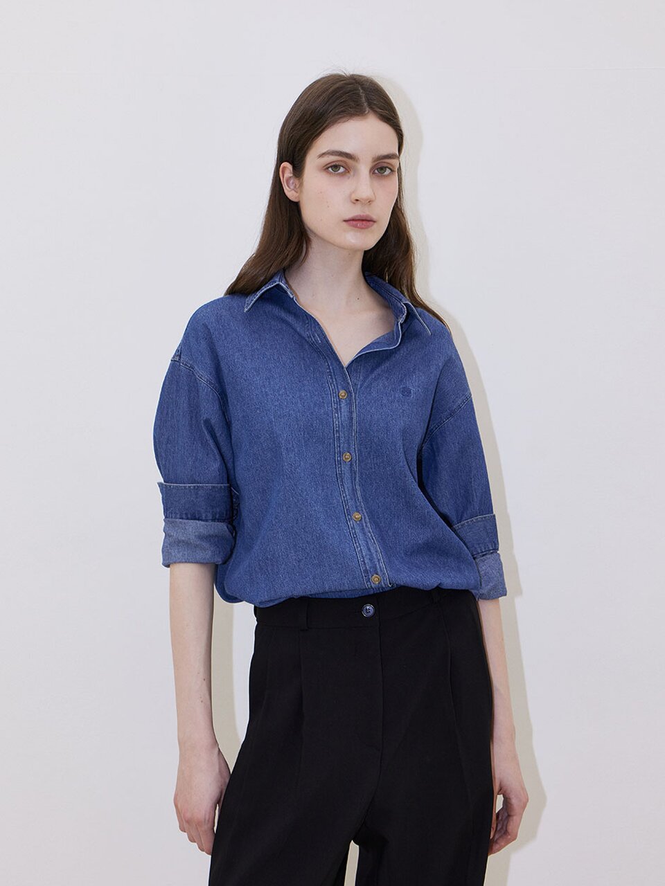 Minimal Logo Denim Shirt - Mid Blue