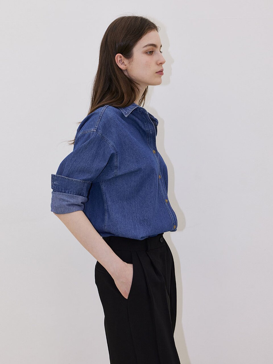Minimal Logo Denim Shirt - Mid Blue