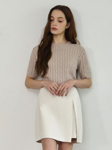 Slit Detail Wrap Skirt (Cream)