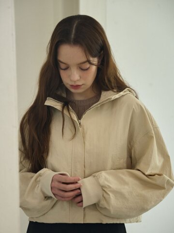 String Hoodie Crop Jumper(Beige)