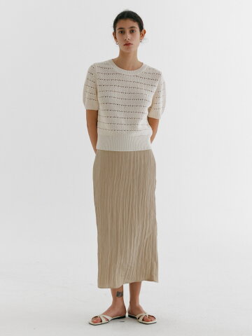 PLEATS CASUAL SATIN SKIRT_BEIGE