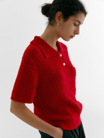 TAIL COLLAR HALF SLEEVE KNIT_RED