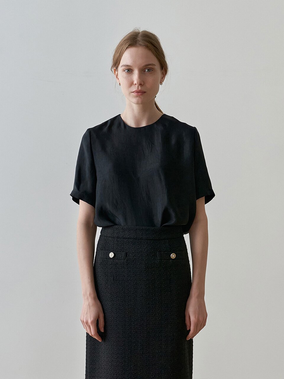 CRACK HALF SLEEVES BLOUSE_BLACK