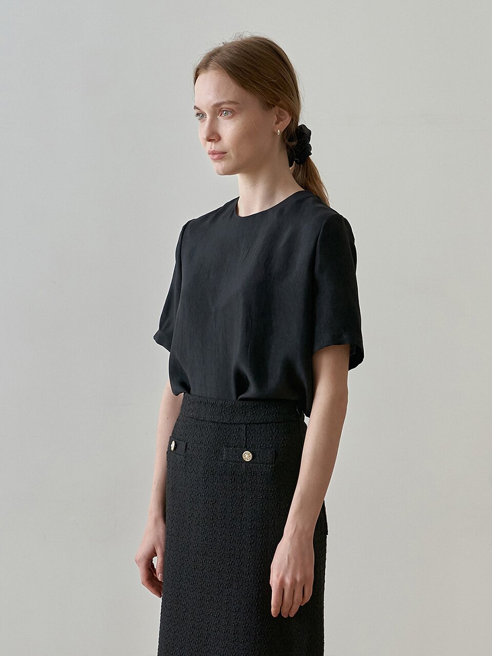 CRACK HALF SLEEVES BLOUSE_BLACK