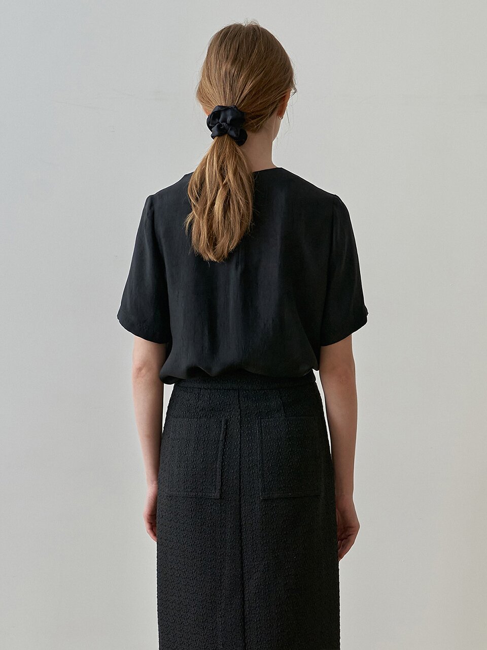 CRACK HALF SLEEVES BLOUSE_BLACK