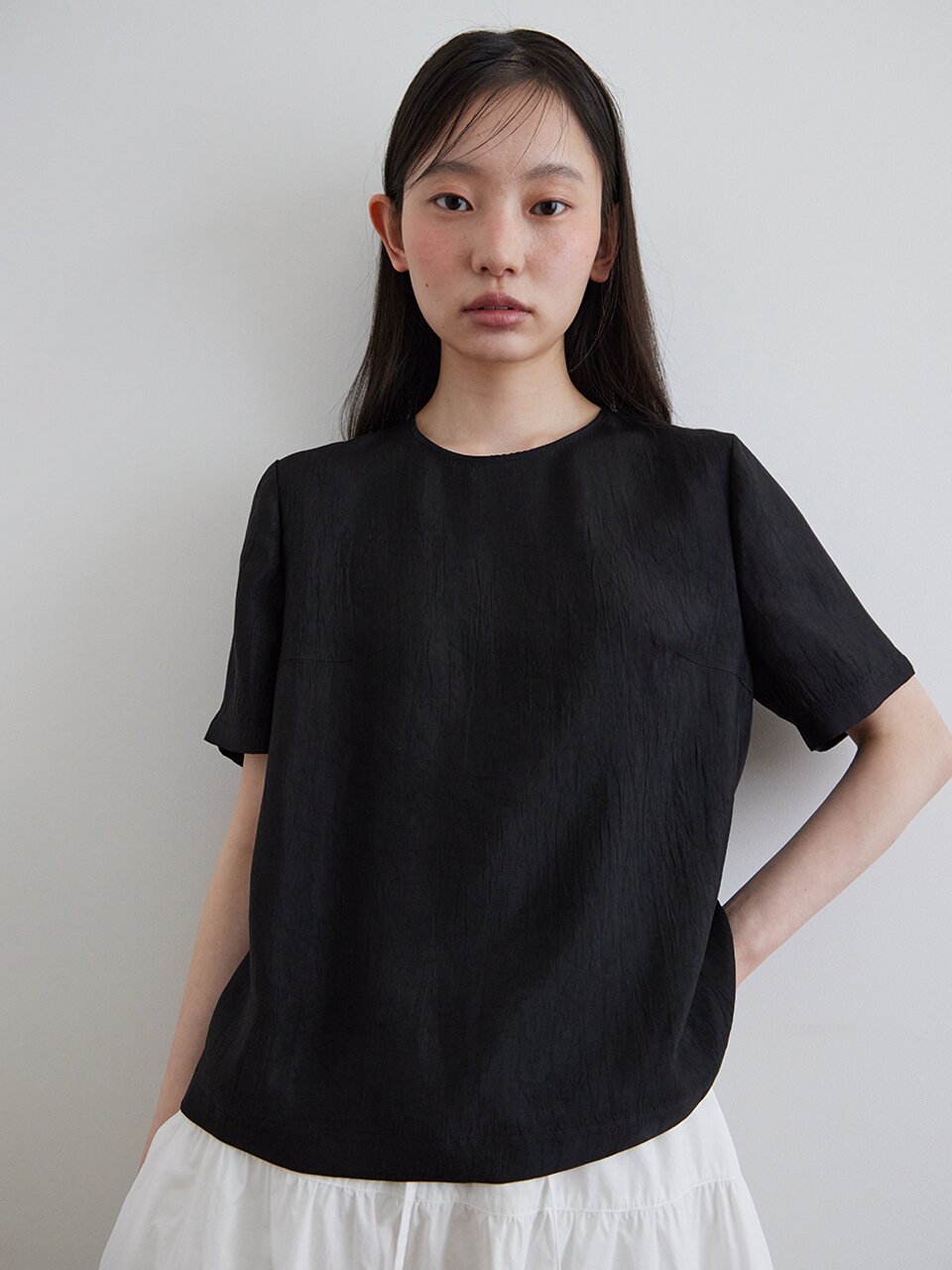 CRACK HALF SLEEVES BLOUSE_BLACK