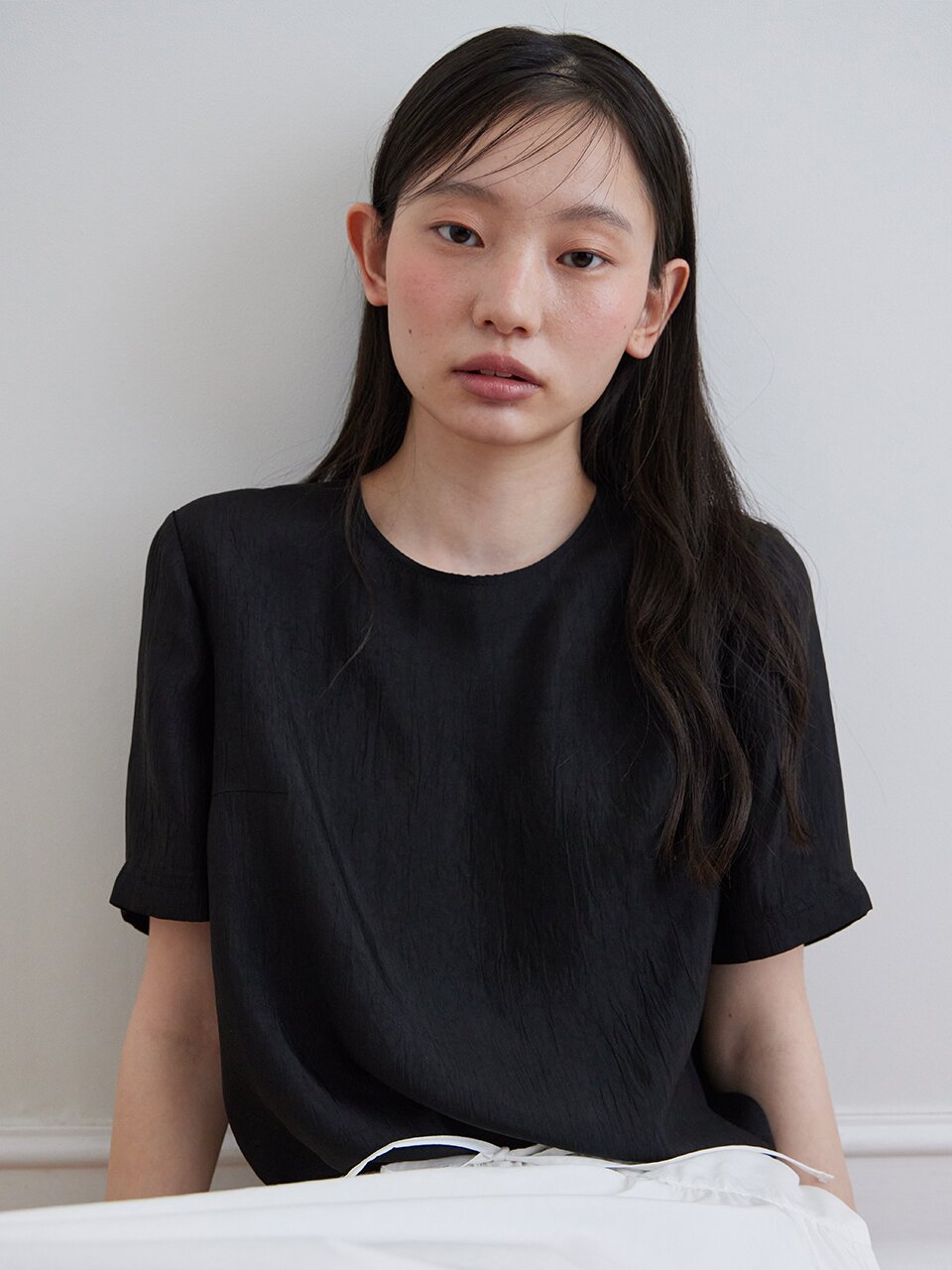 CRACK HALF SLEEVES BLOUSE_BLACK