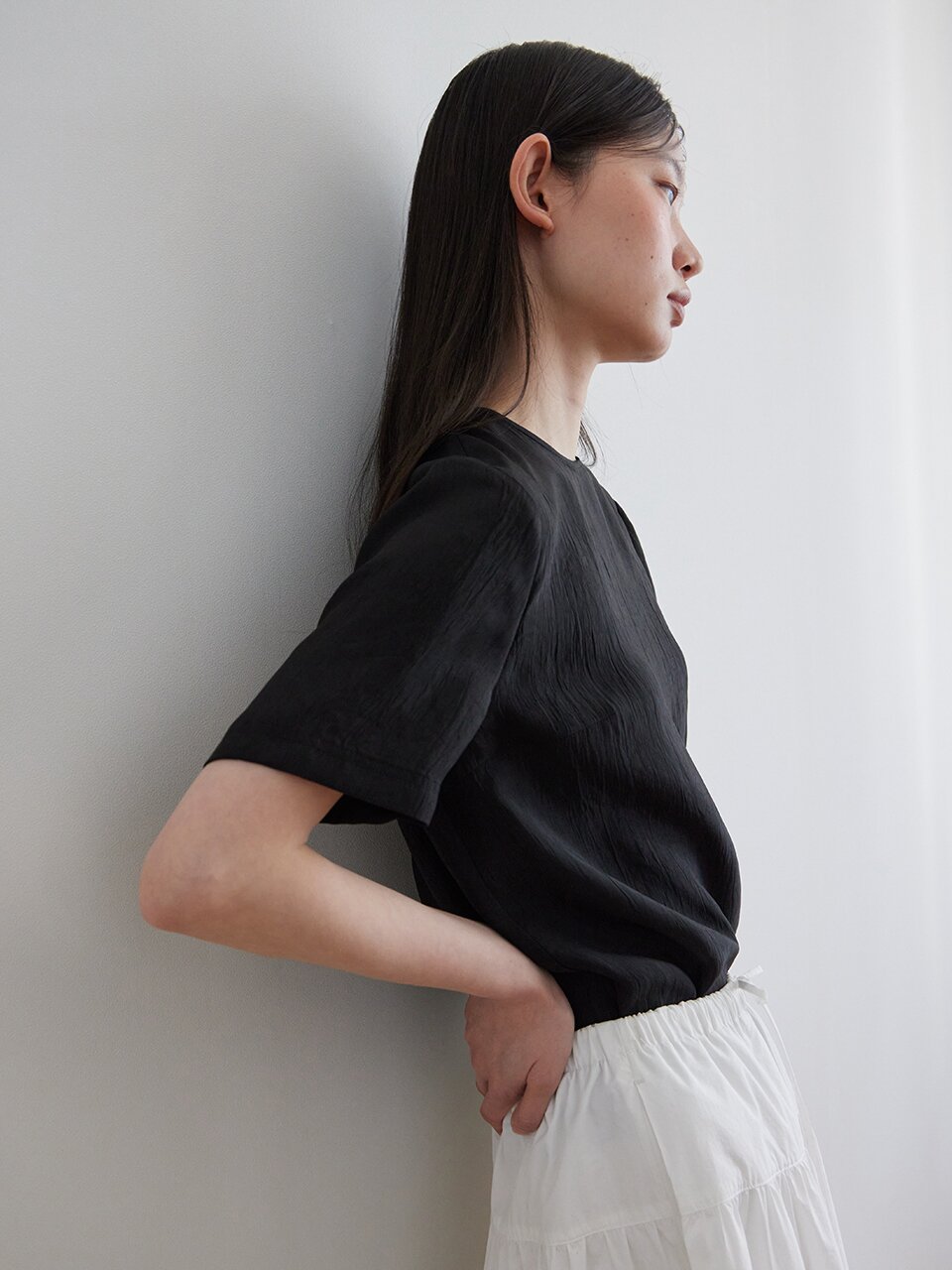 CRACK HALF SLEEVES BLOUSE_BLACK