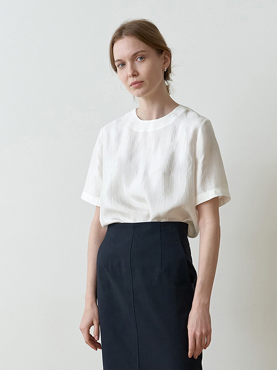 CRACK HALF SLEEVES BLOUSE_WHITE