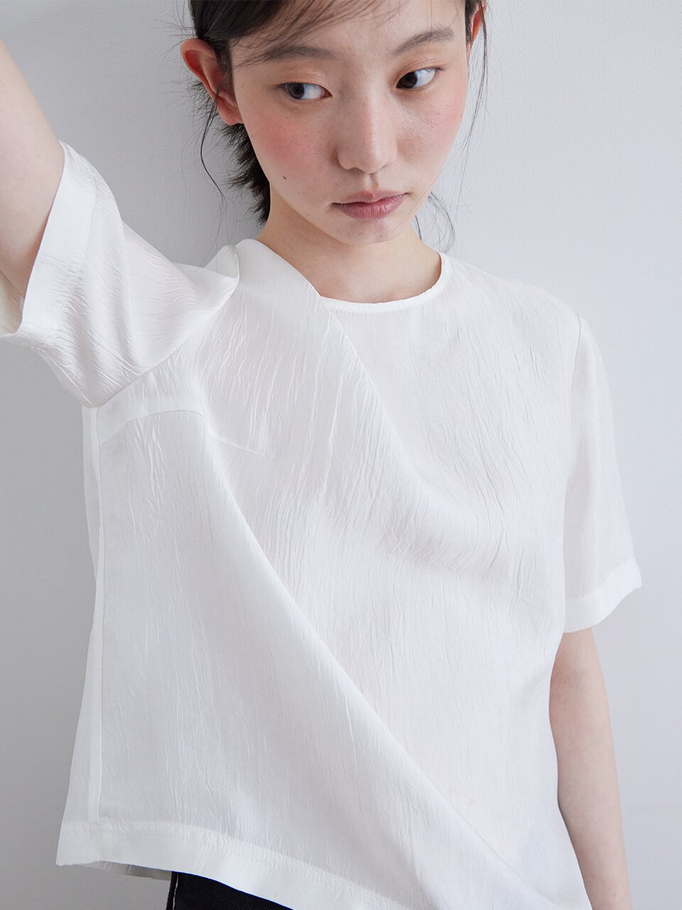 CRACK HALF SLEEVES BLOUSE_WHITE