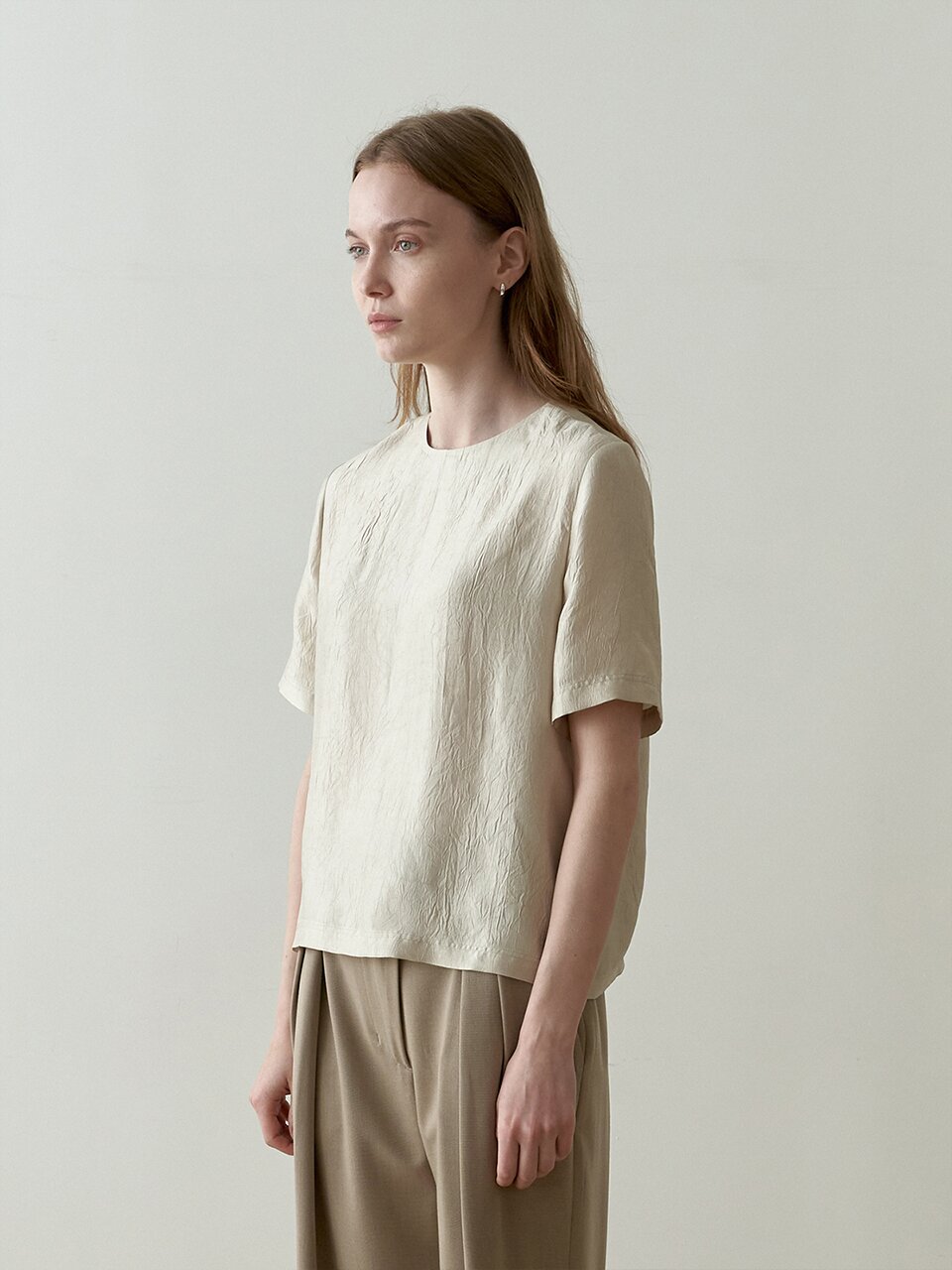 CRACK HALF SLEEVES BLOUSE_BEIGE
