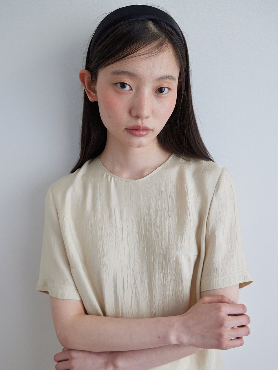 CRACK HALF SLEEVES BLOUSE_BEIGE