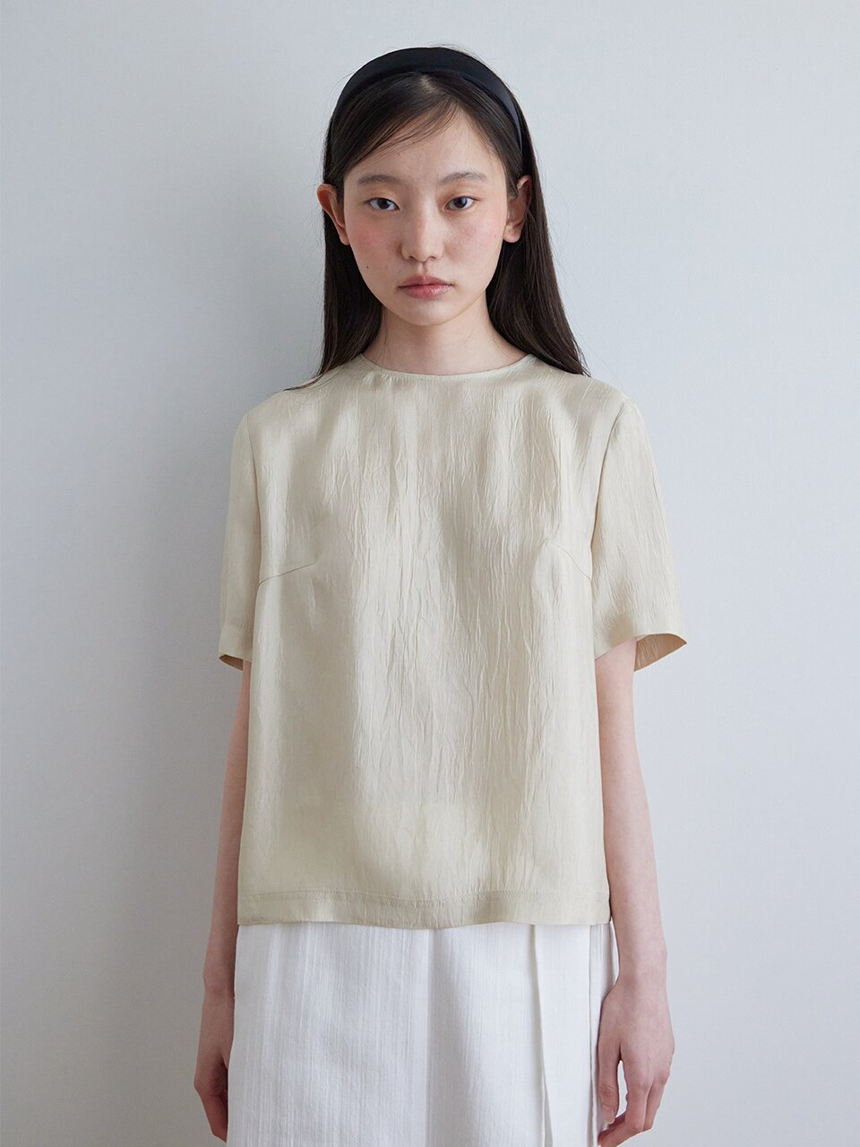 CRACK HALF SLEEVES BLOUSE_BEIGE