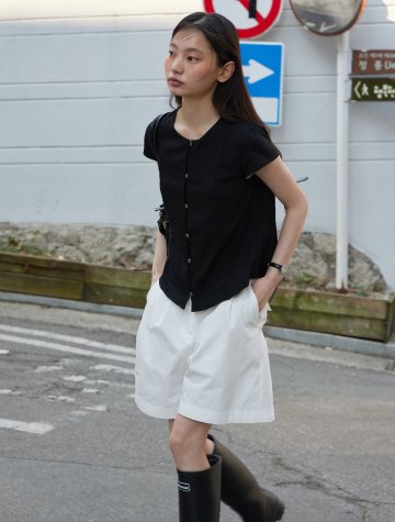 [소희'S PICK] Double tuck wide half-pants_WHITE