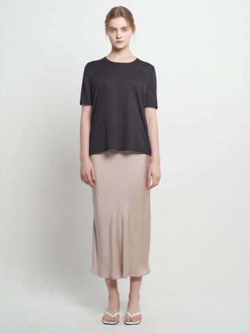 Bias Cut Long Skirt Taupe Beige