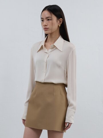 Sharp Collar Silk Shirt Coconut Milk