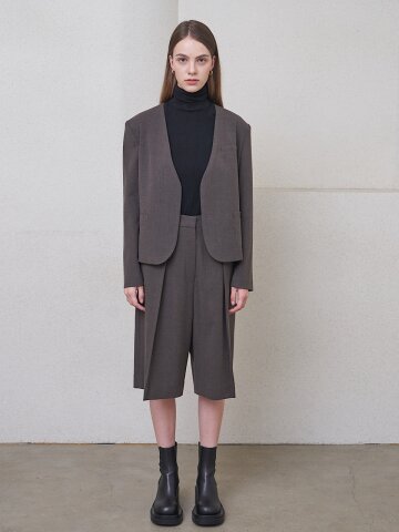 Collarless Cropped Blazer Brown