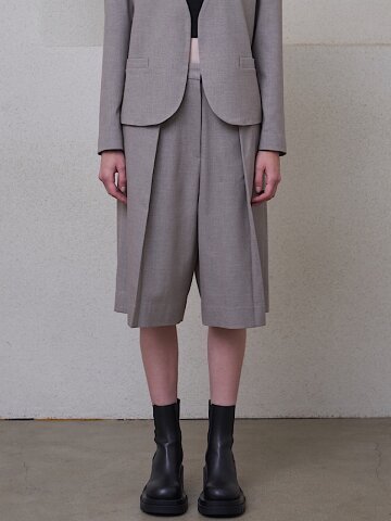 Wool Blended Knee Shorts Heather Grey