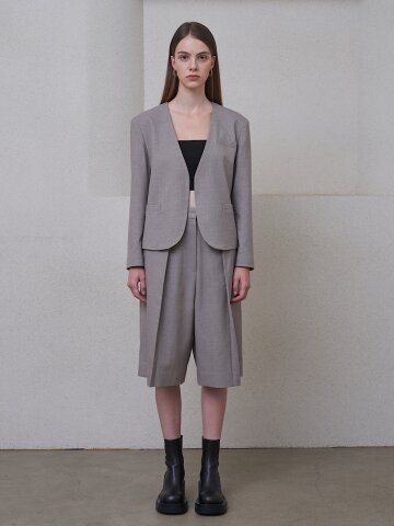 Collarless Cropped Blazer Heather Grey