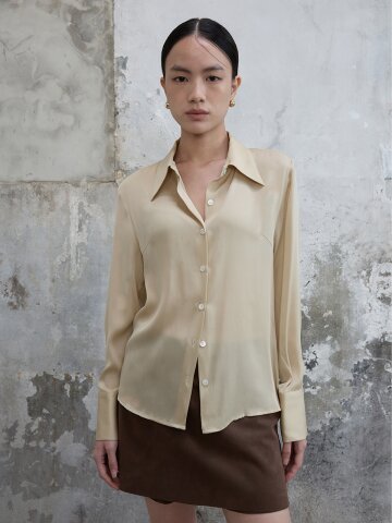 Sharp Collar Silk Shirt Custard