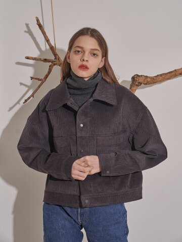 Corduroy Cropped Jacket Charcoal