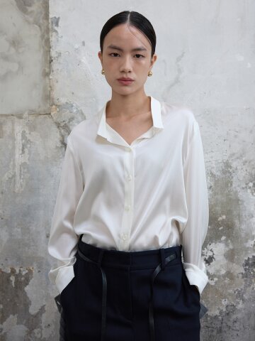 Vintage Collar Silk Shirt White