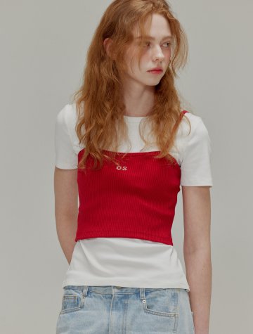 골지 뷔스티에 로고 탑 레드