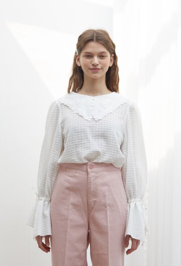 LACE COLLAR SEE-THROUGH BLOUSE I WHITE