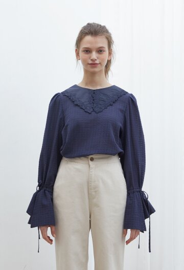 LACE COLLAR SEE-THROUGH BLOUSE I NAVY