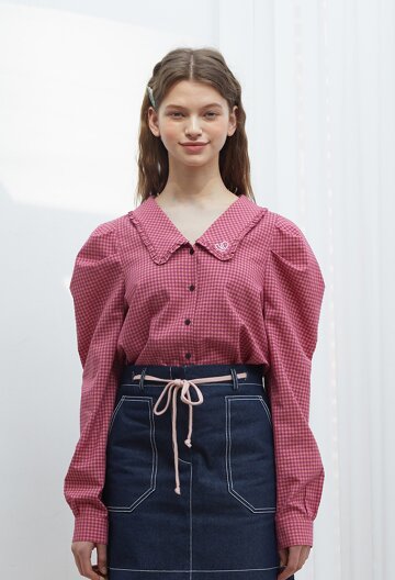 PUFF SLEEVE CHECK SHIRT I PINK