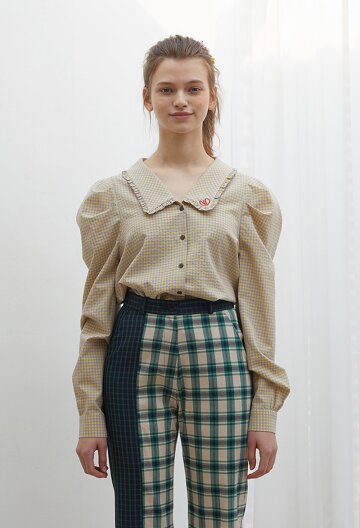 PUFF SLEEVE CHECK SHIRT I PURPLE