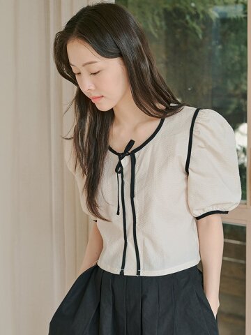 ANC PIPING RIBBON PUFF BLOUSE_IVORY.