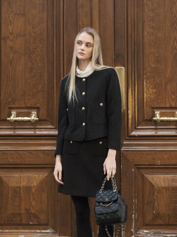 GOLD BUCKLE TWEED JACKET_BLACK.