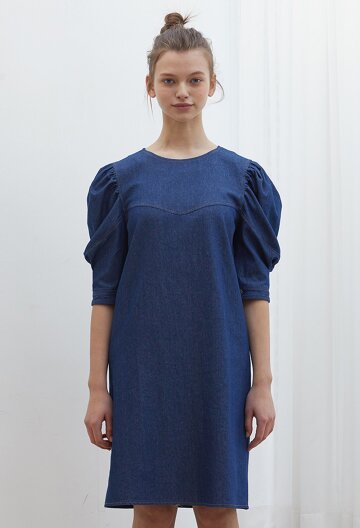 PUFF SLEEVE DENIM DRESS