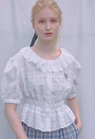 VIVI LACE SHIRRING BLOUSE I WHITE