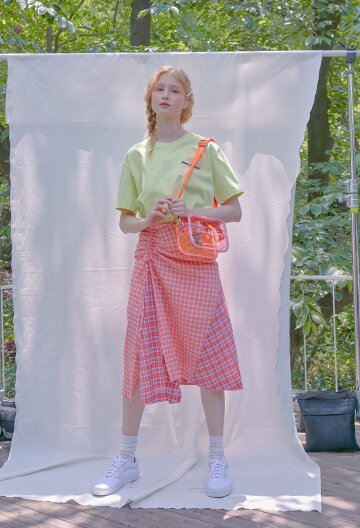 CHECK COMBINARION SHIRRING SKIRT