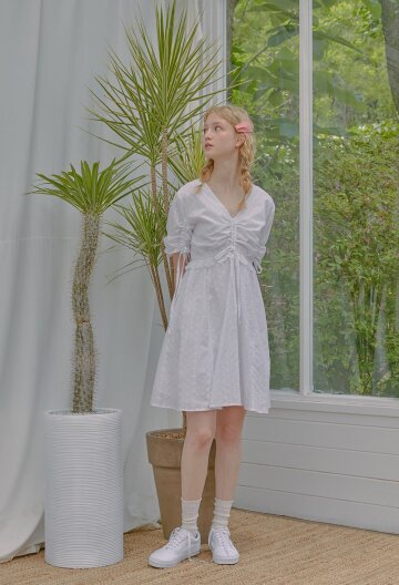 SHIRRING WAIST CHECK DRESS_BL