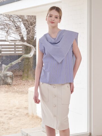 [코엣] 코튼 스트라이프 탑 네이비