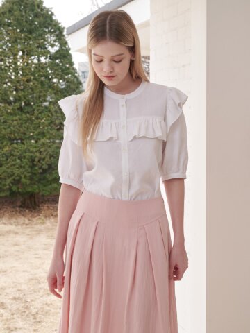 [코엣] 린넨 러플 블라우스 화이트