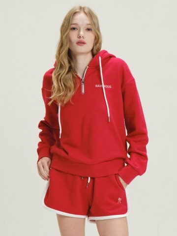 Half Zip-up Hoodie Sweatshirts Red