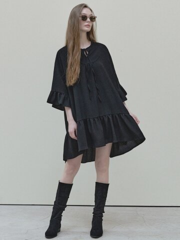 Ethnic Shirring Strap Dress - black