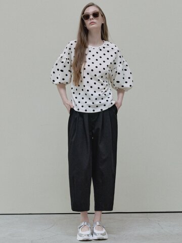 Crop Cotton Banding Pants - black