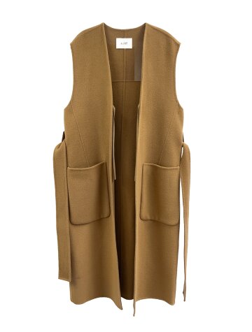 Handmade maxi belt wool vest_CAMEL
