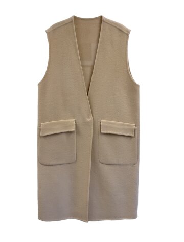 Handmade v-neck oversize wool vest_CREAM